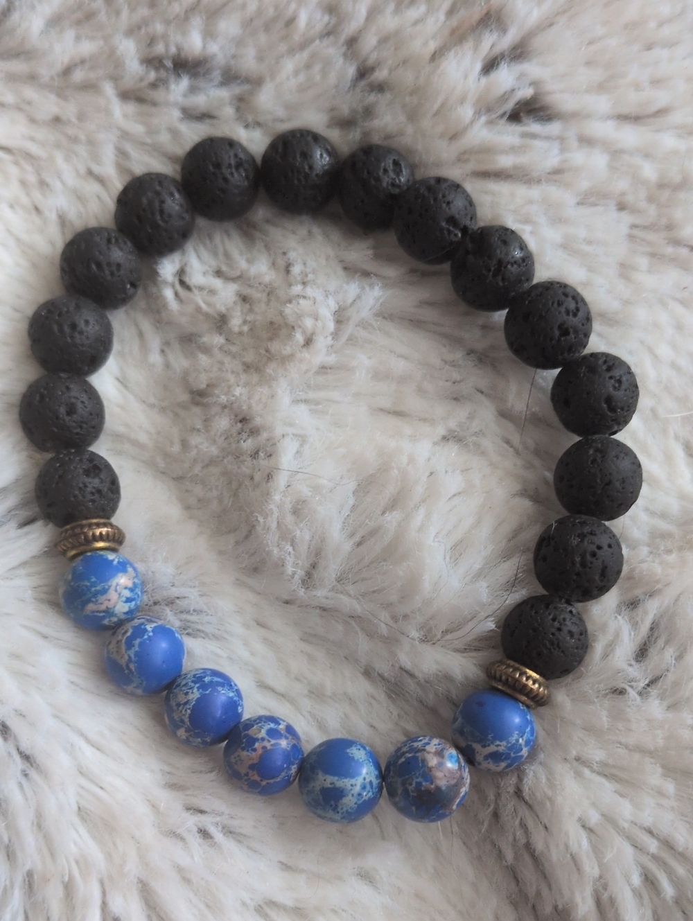 Black Lava & Blue Marble Beaded Bracelet